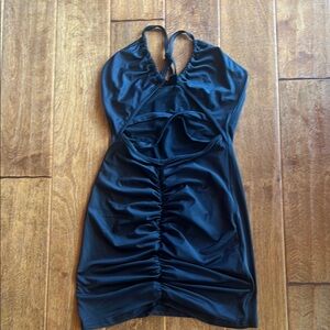 SHEIN Black Ruched Halter Bodycon Dress